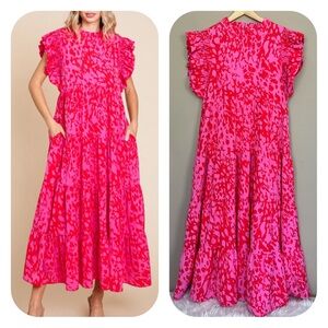 {JODIFL} Say A Prayer For Me Printed Maxi Dress in Pink & Red - Womens Small